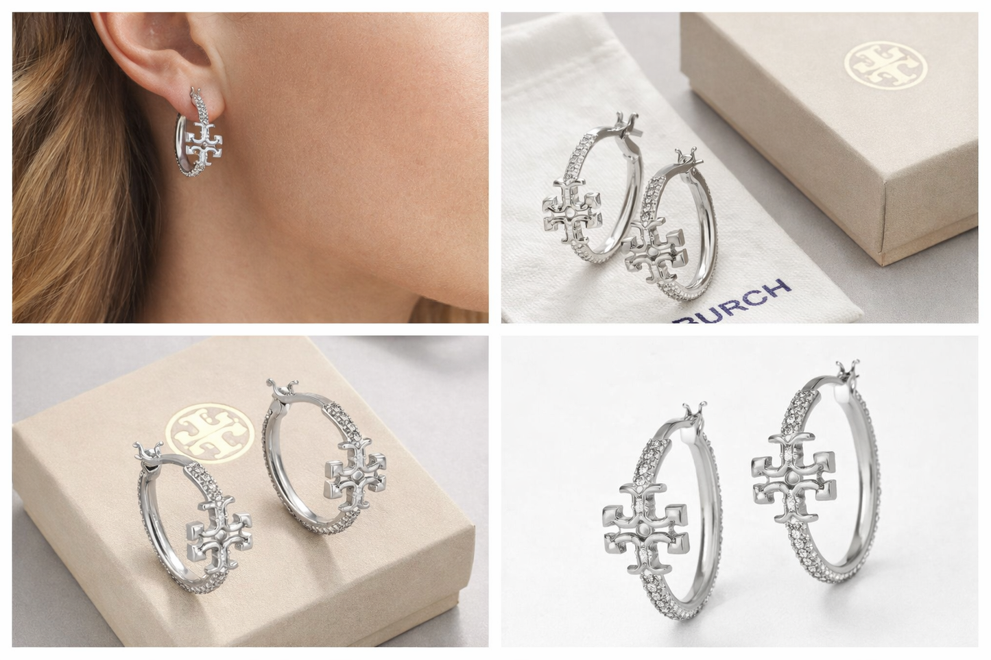 Tory Burch Icon Pavé Hoop Earrings with Double T Logo