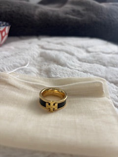 Tory Burch Kira Black & Gold Enamel Ring