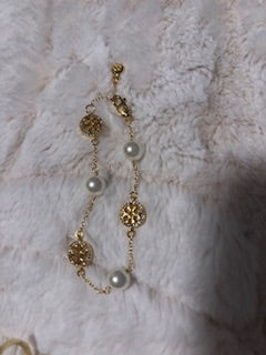 Tory Burch Miller Pavé Crystal Logo and Pearl Bracelet 6-7"