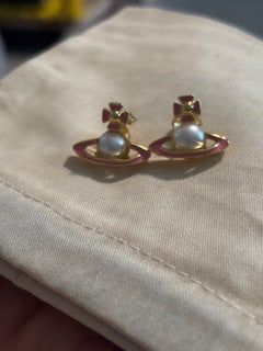 Vivienne Westwood Gold Simonetta Pearl and Pink Stud Earrings