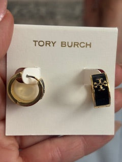 Tory Burch Icon Enamel Huggie Earrings in Black