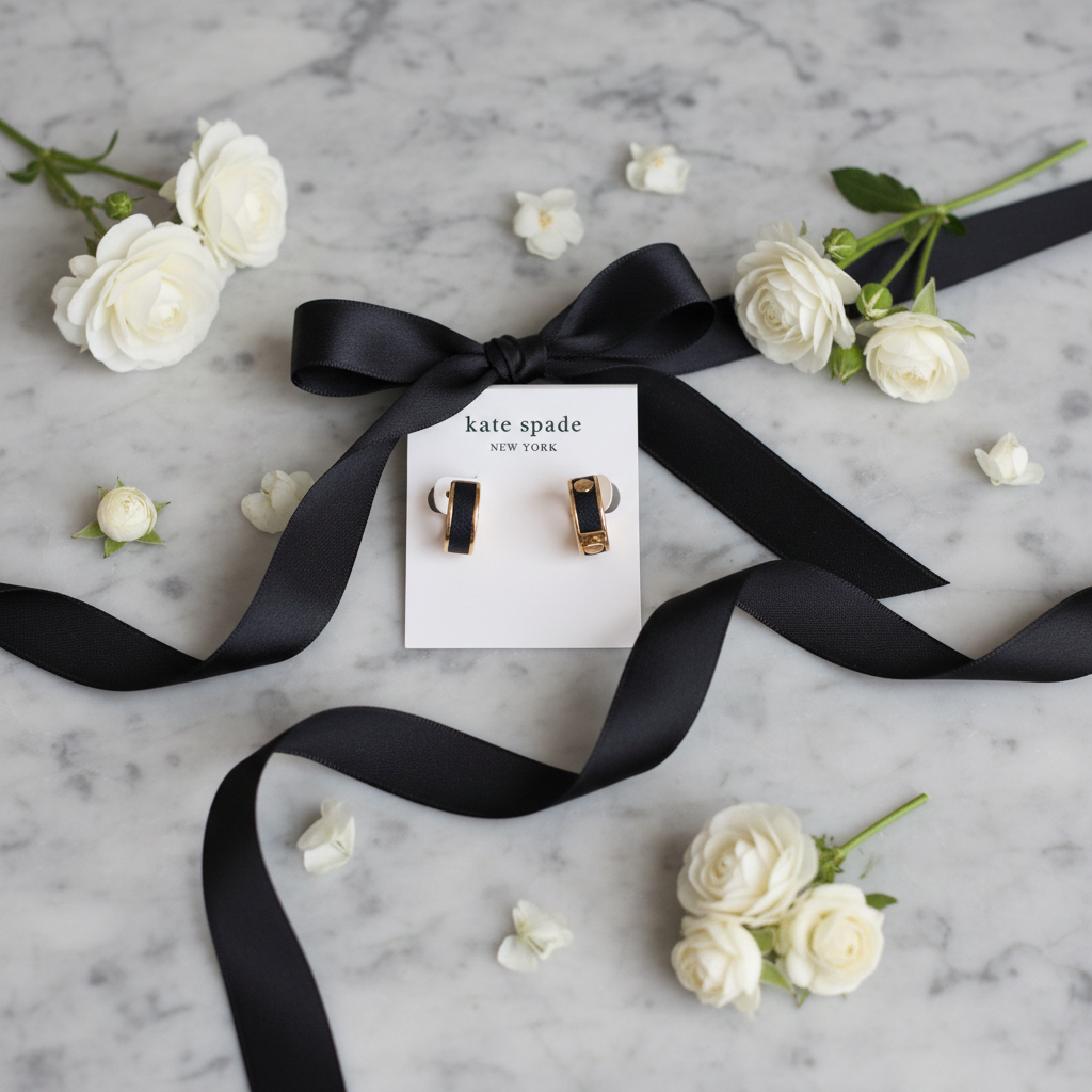 Flat lay with black ribbon
