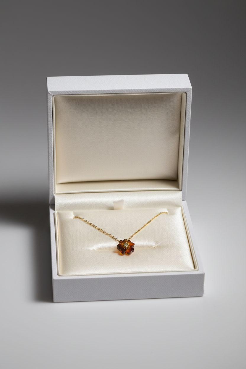 Tory Burch tortoiseshell resin flower pendant necklace in luxury white gift box