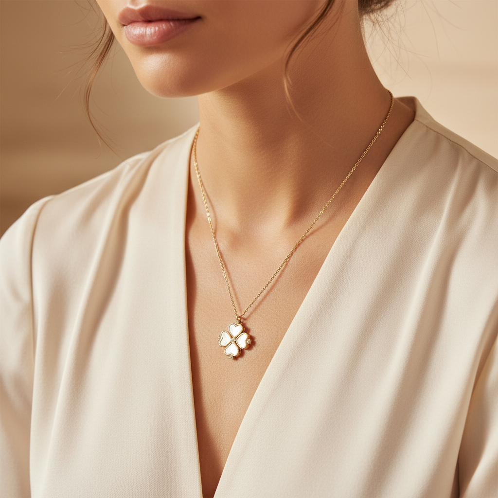 Kate Spade Legacy Logo Clover Pendant Necklace - editorial close-up lifestyle