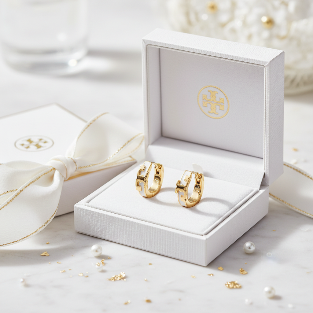 Tory Burch Serif T Huggie Earrings - Luxury Gift Box