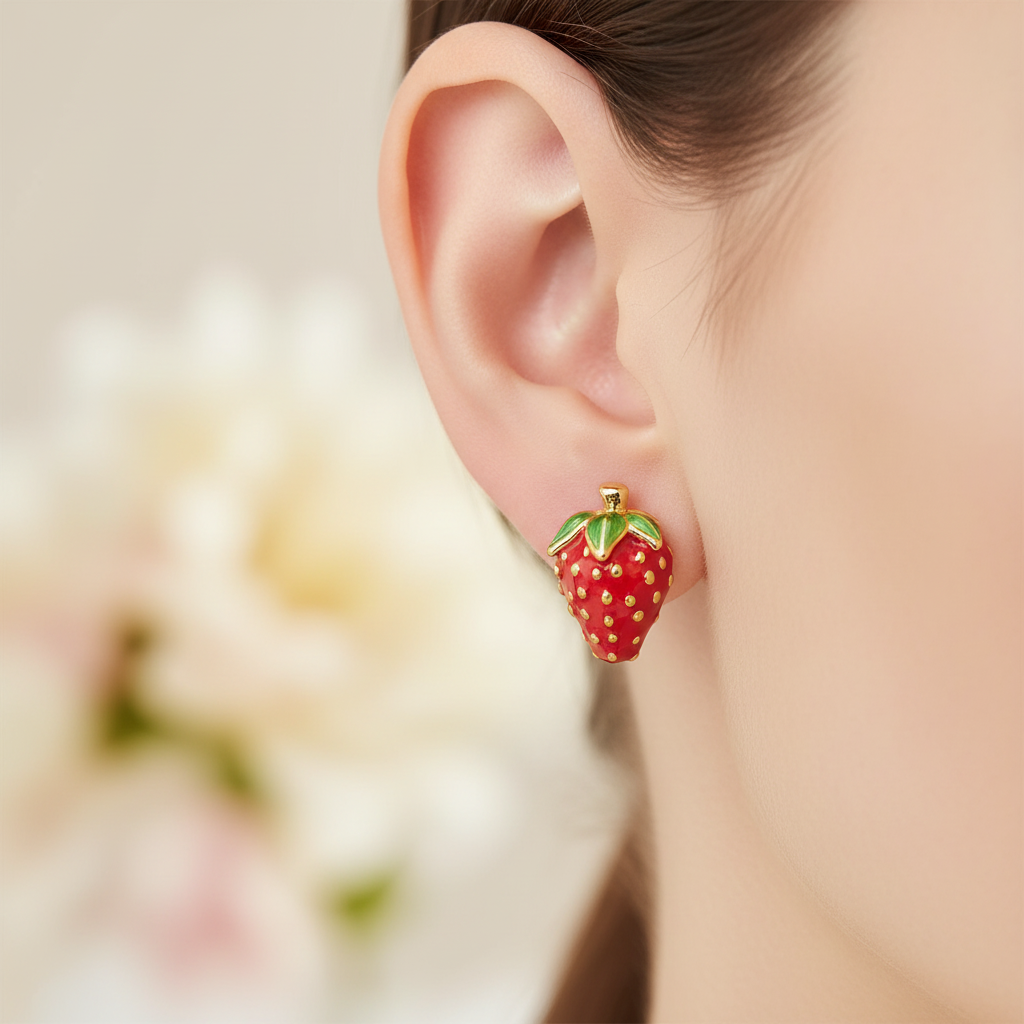Kate Spade Tutti Fruity Strawberry Stud Earrings - close-up detail