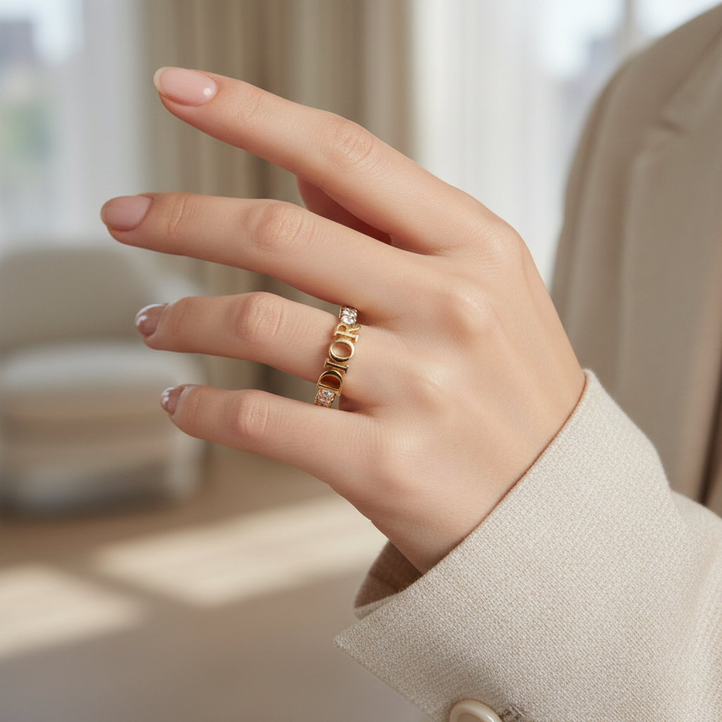 Dior Dio(r)evolution Ring Gold-Finish Metal and Sparkling Crystals - styled hand shot