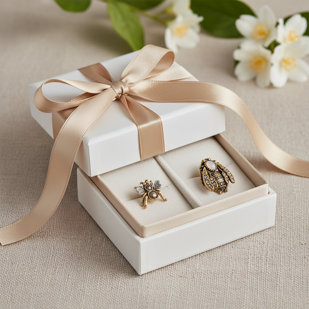 Tory Burch Bug Studs - white satin gift box