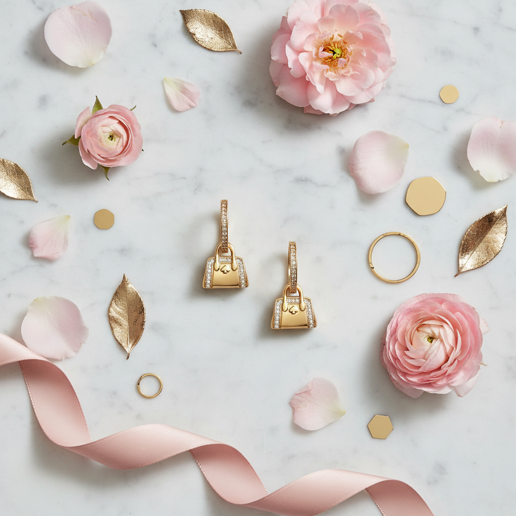 Kate Spade Knott Huggie Earrings marble flat lay