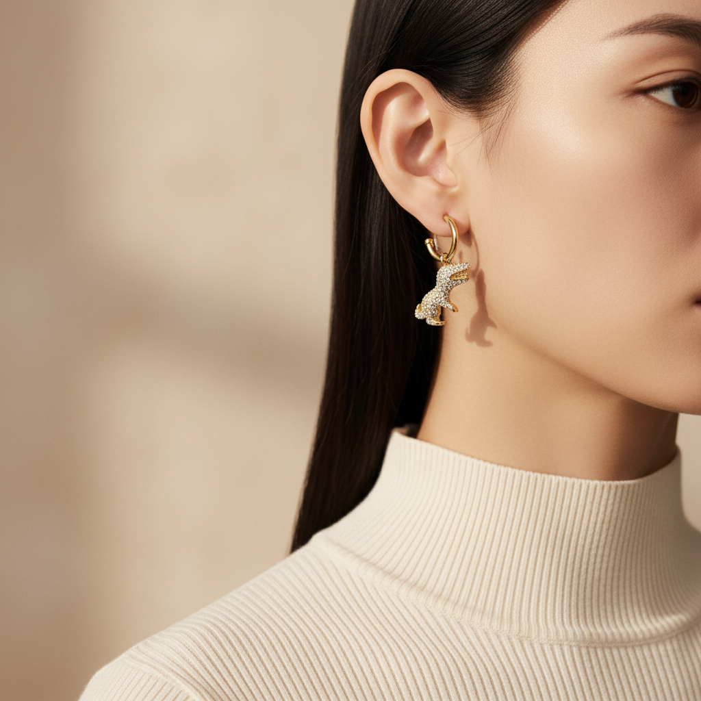 Coach Pavé Rexy Huggie Earrings - editorial close-up lifestyle