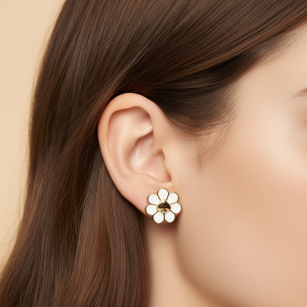 Kate Spade Day Tripper Flower Stud Earrings ear close-up