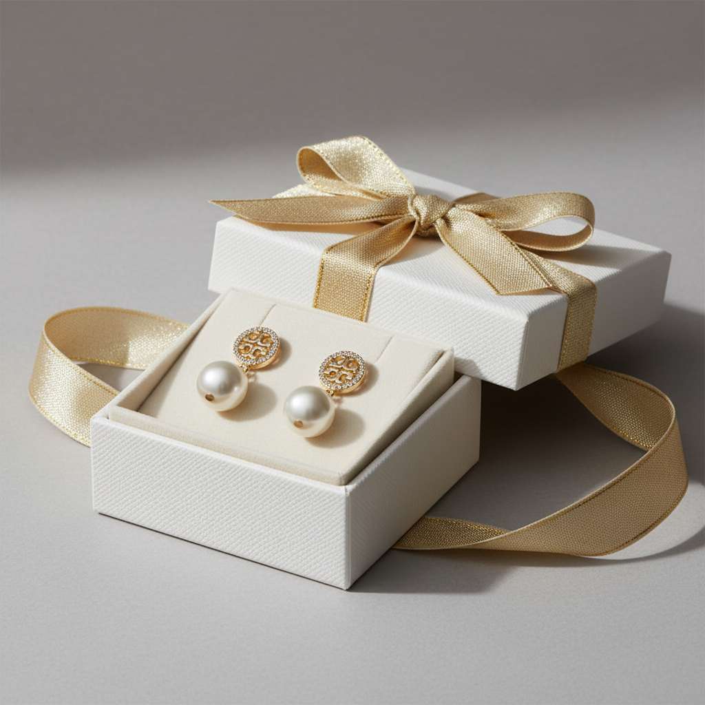 Tory Burch Miller Pavé Pearl Drop Earrings in luxury gift box