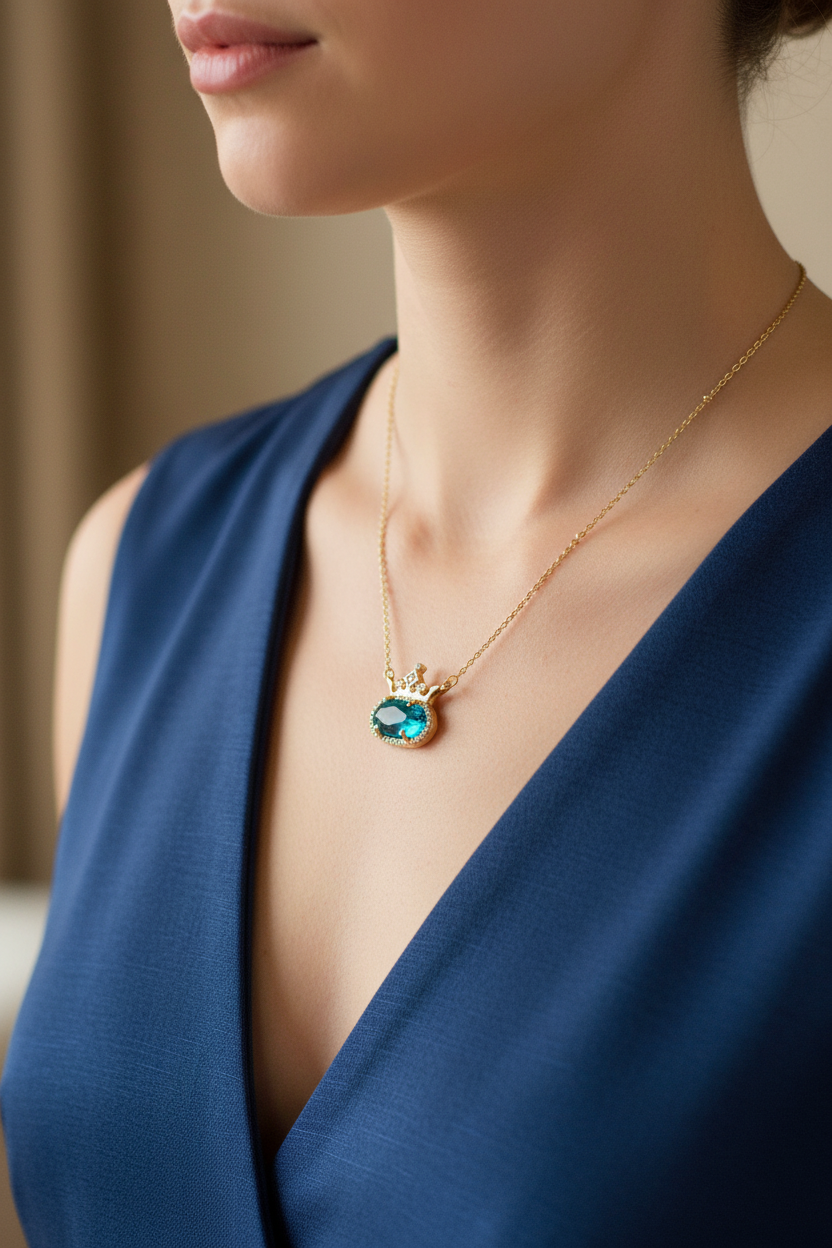 Disney Kendra Scott Elisa Princess Gold Pendant neckline close-up lifestyle shot