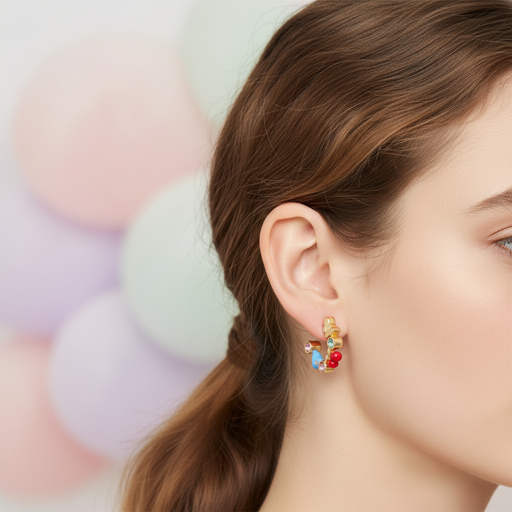 Coach Huggie Earrings editorial close-up on ear