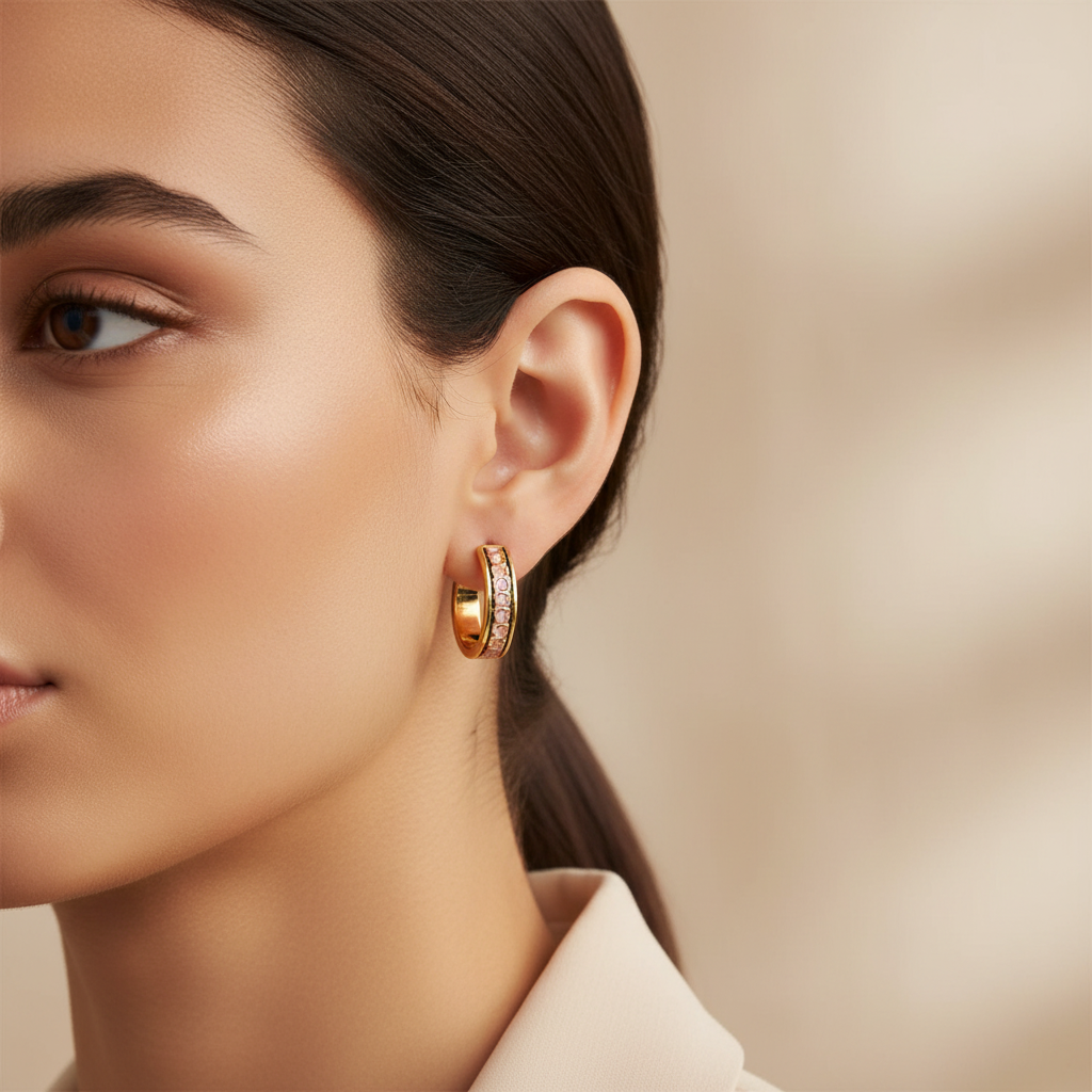 Coach multicolor hoop earrings ear close-up