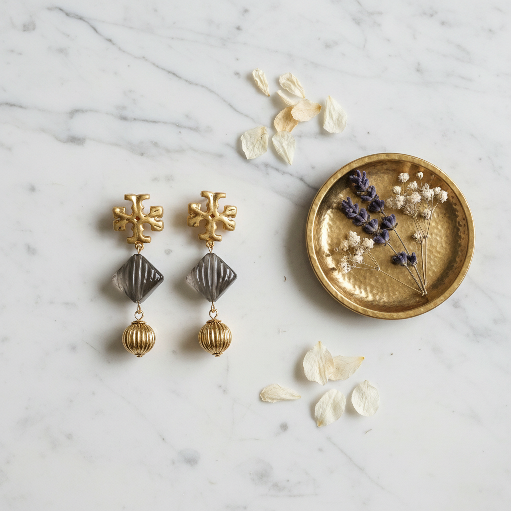 Tory Burch Roxanne Earrings - marble flat lay