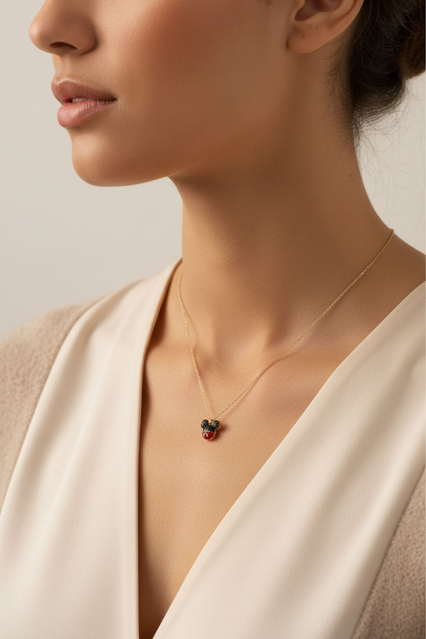 Lifestyle worn shot - tiny pendant