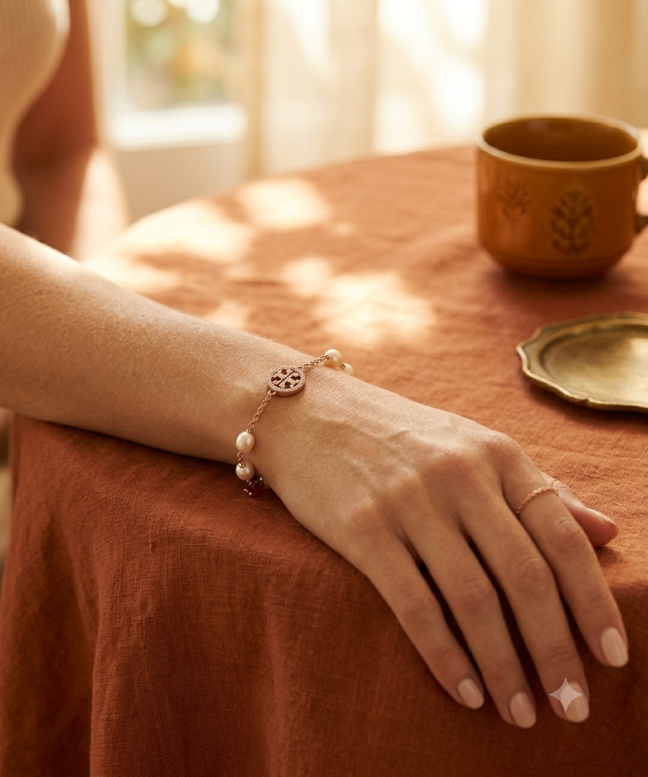 Tory Burch Miller Pavé and Cultured Pearl Bracelet in Rose Gold