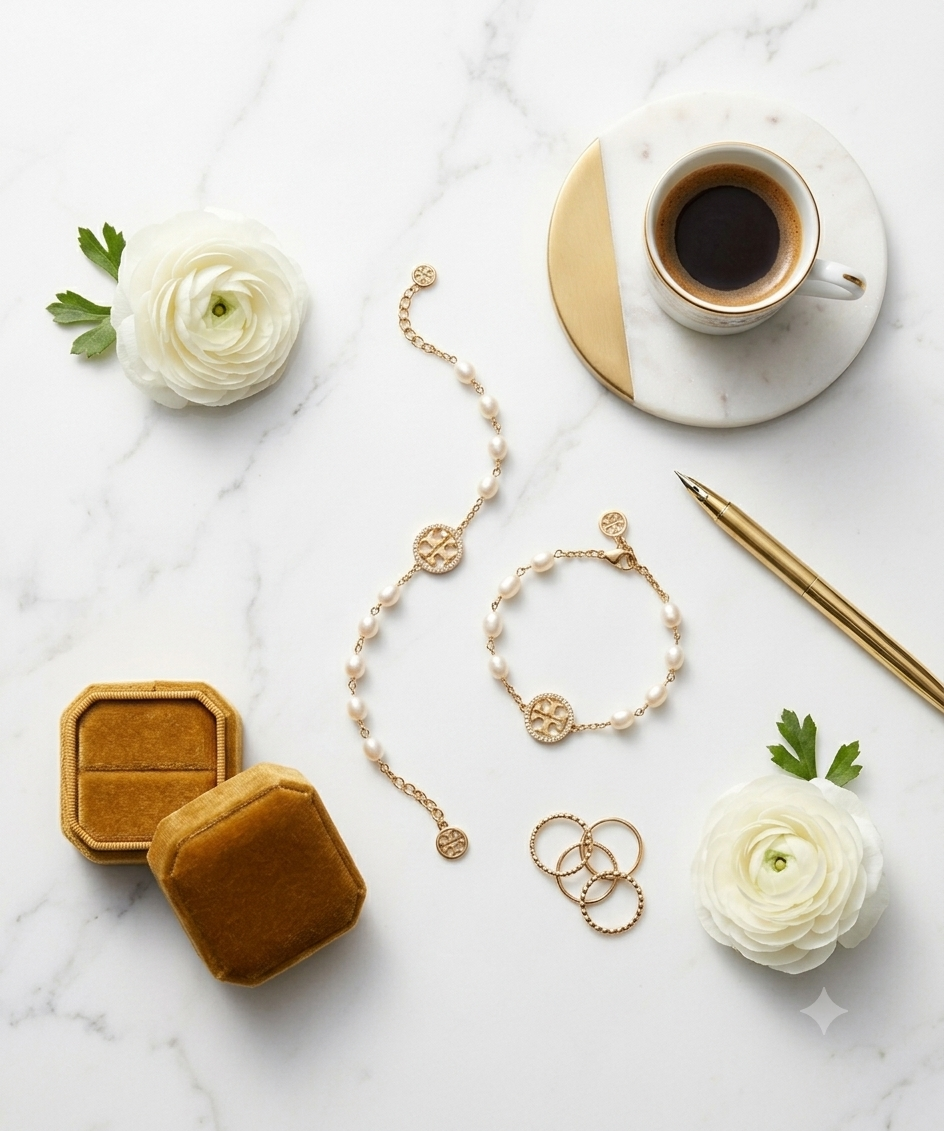 Tory Burch Miller Pavé and Cultured Pearl Bracelet in Rose Gold