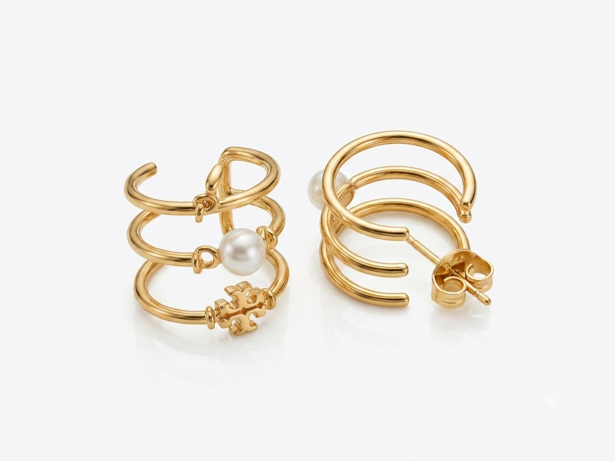 Tory Burch Kira Triple Hoop Earrings with Pearl, Heart & Logo Charms