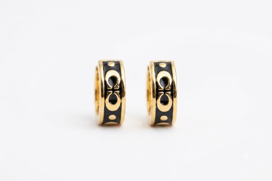 Coach Repeated C Huggie Earrings — Black/White & Gold-Tone