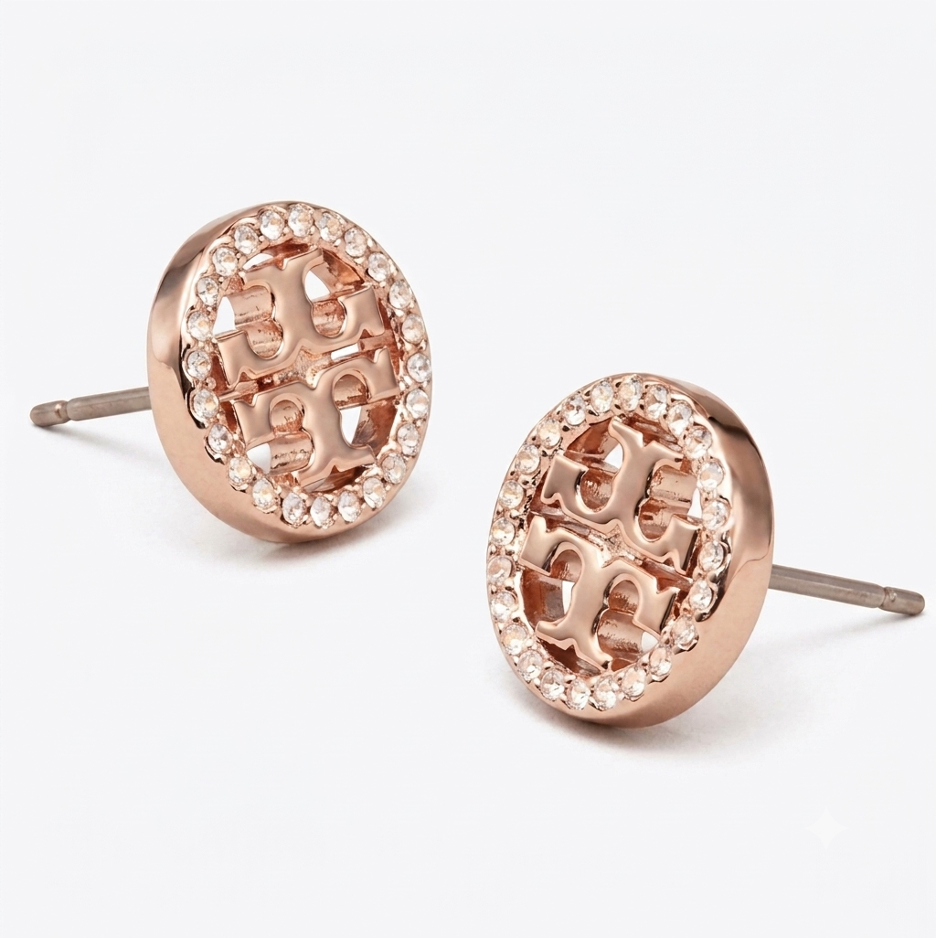 Tory Burch Icon Miller Pave Earrings in Rose Gold