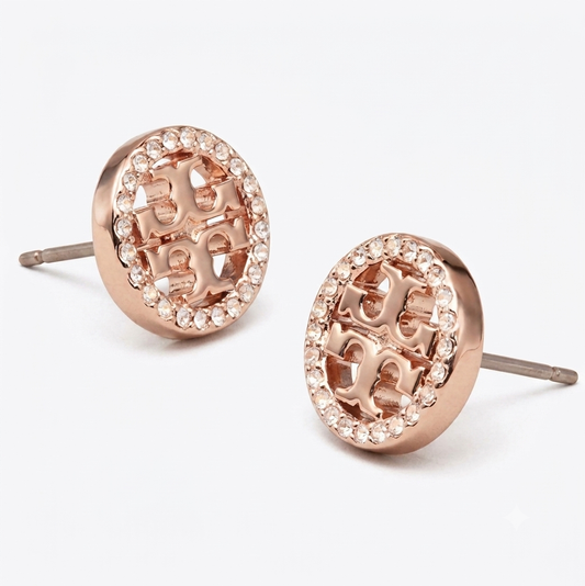 Tory Burch Icon Miller Pave Earrings in Rose Gold