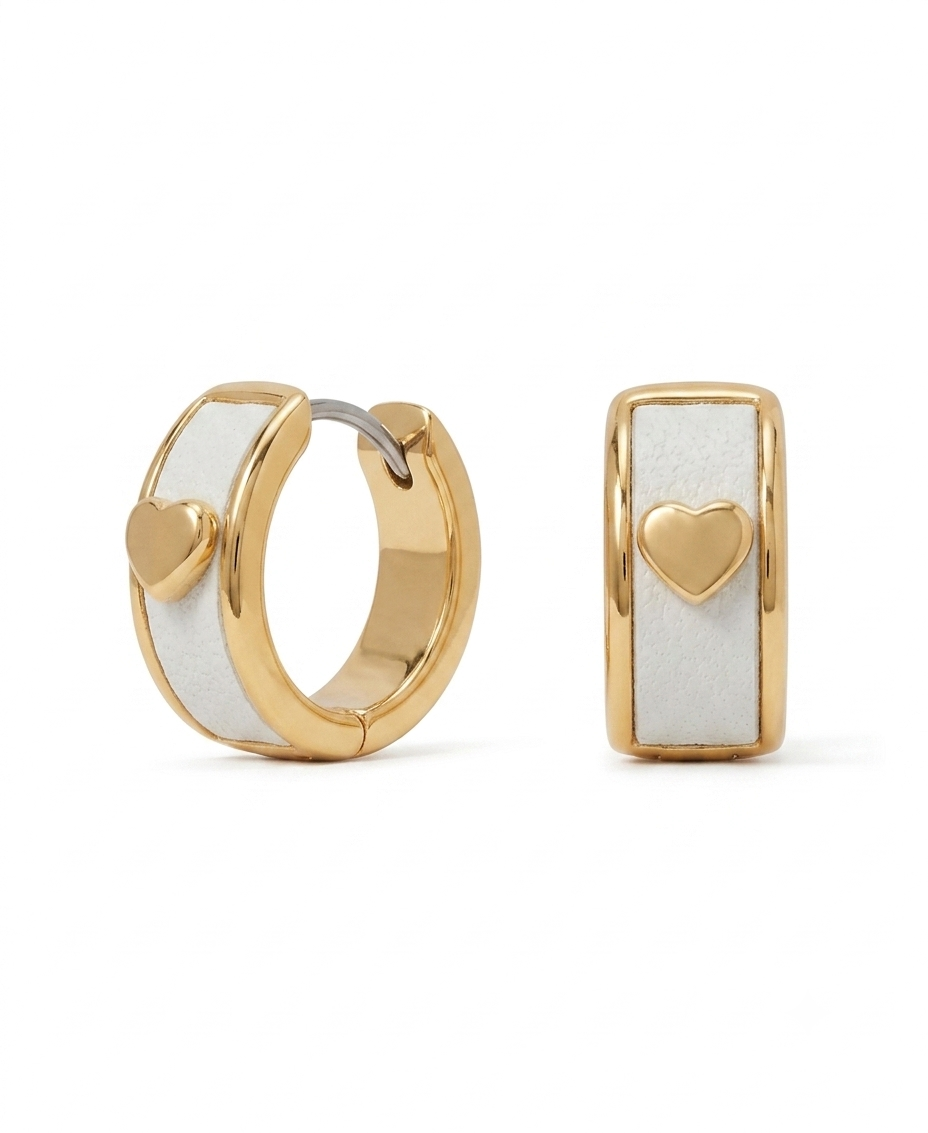 Kate Spade New York Heartful White Enamel and Gold Huggie Hoop Earrings