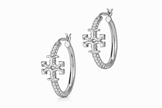 Tory Burch Icon Pavé Hoop Earrings with Double T Logo