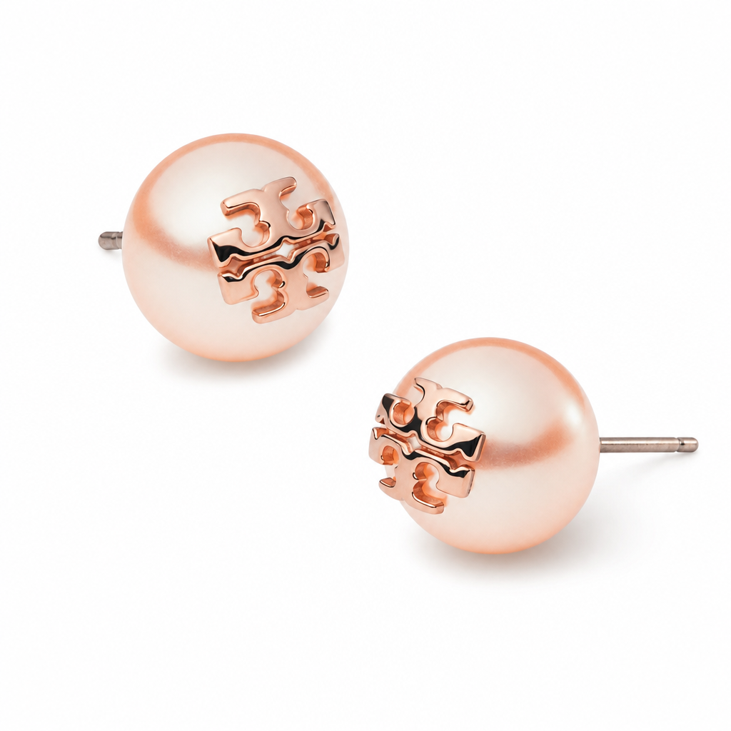 Tory Burch Moondance Pearl Stud Earrings in Pink/Rose Gold