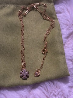 Tory Burch Gold Paperclip Necklace – Double-Sided Pavé Crystal T Logo | 17-18"