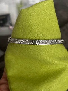 Tory Burch Serif-T Pavé Hinged Bracelet in Silver