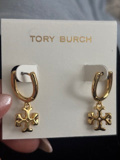 Tory Burch Mini Logo Drop Hoop Earrings