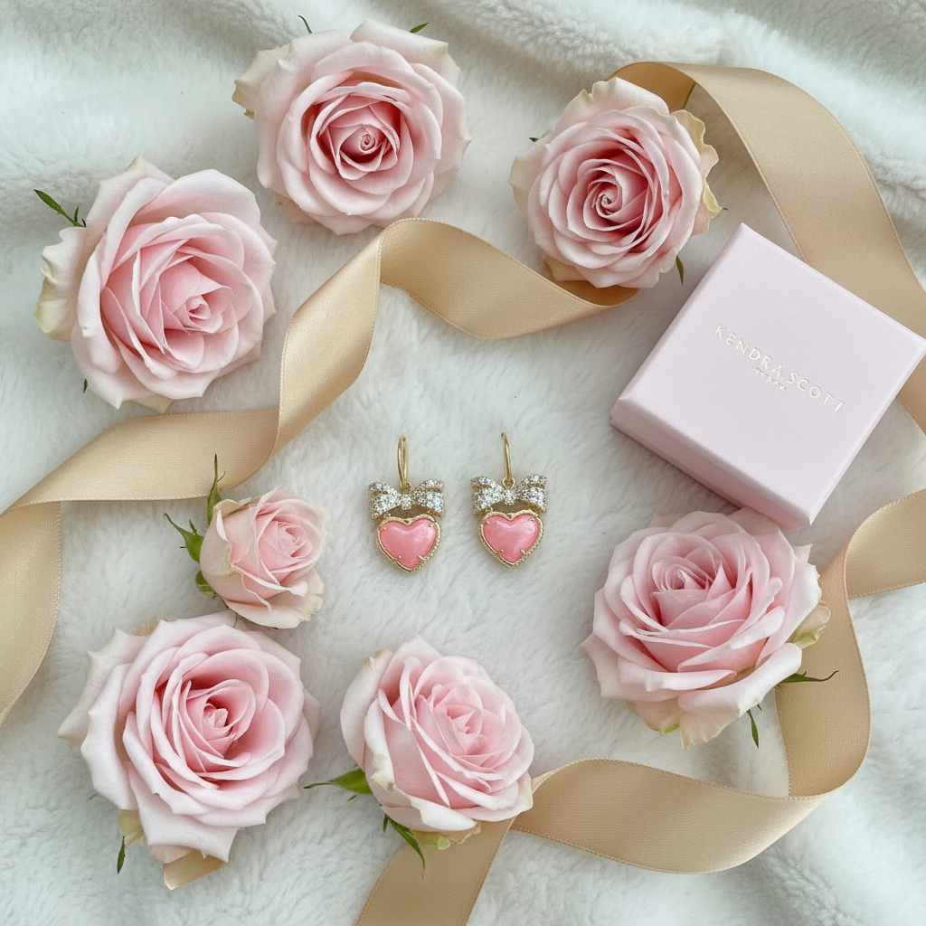 Flat lay with pink roses