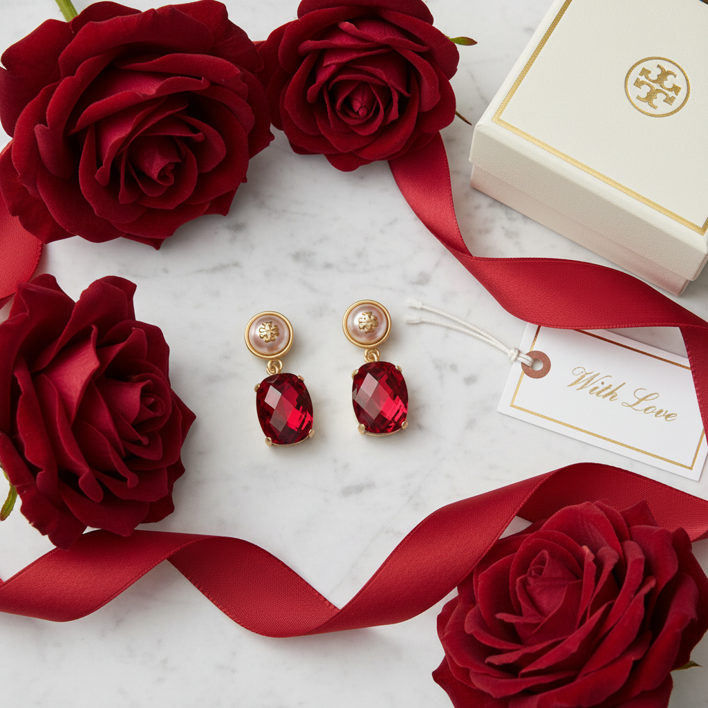 Flat lay with red roses