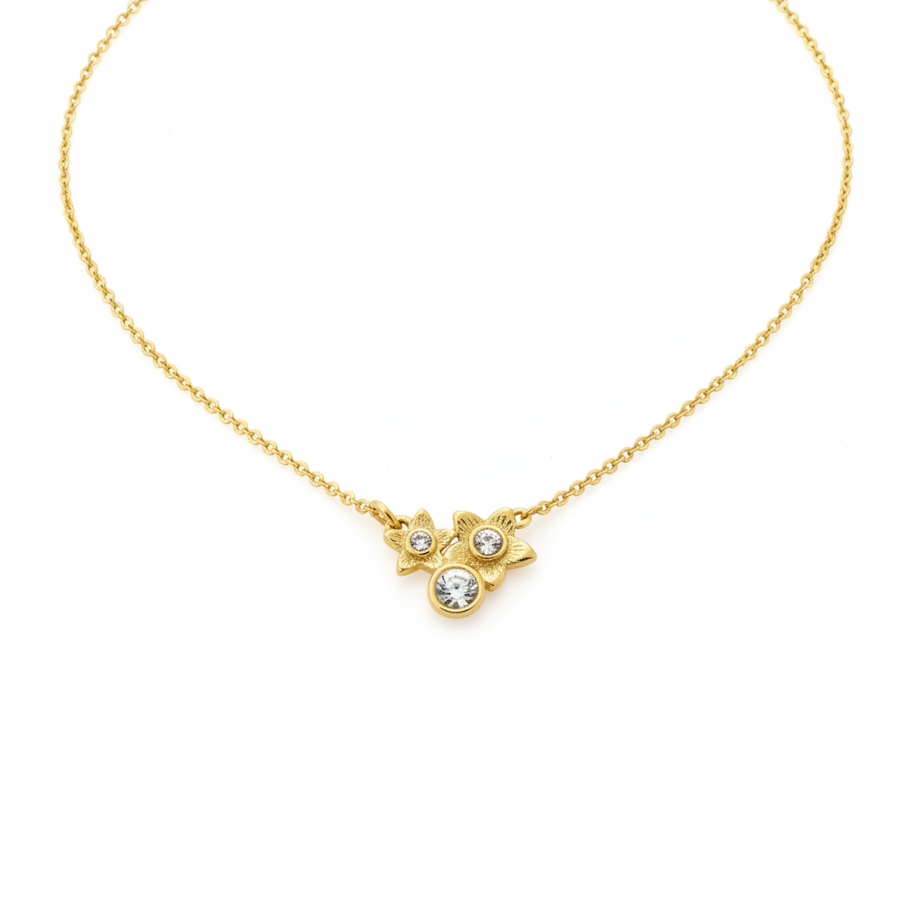 Gold Floral Crystal Necklace - White Background