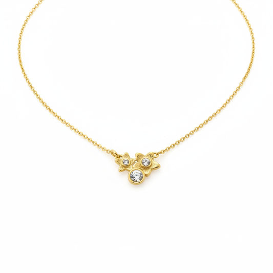 Gold Floral Crystal Necklace - White Background