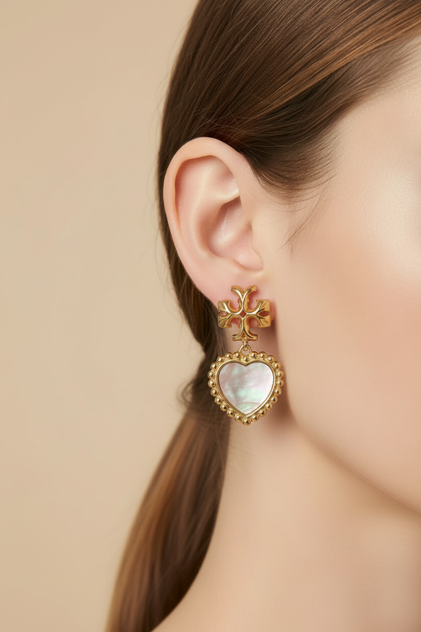 Gold Heart Earrings - Model Shot