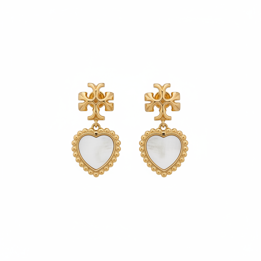 Gold Heart Earrings - White Background