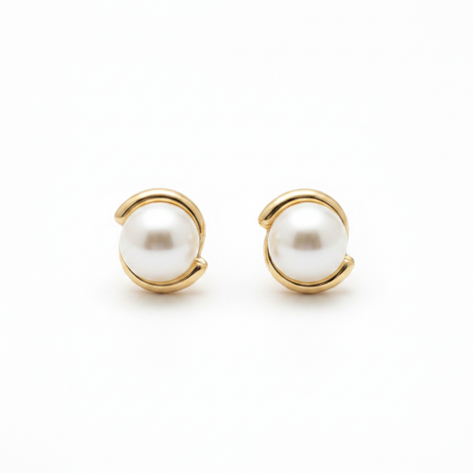 Gold Pearl Clip-On Studs - Subtle Setting