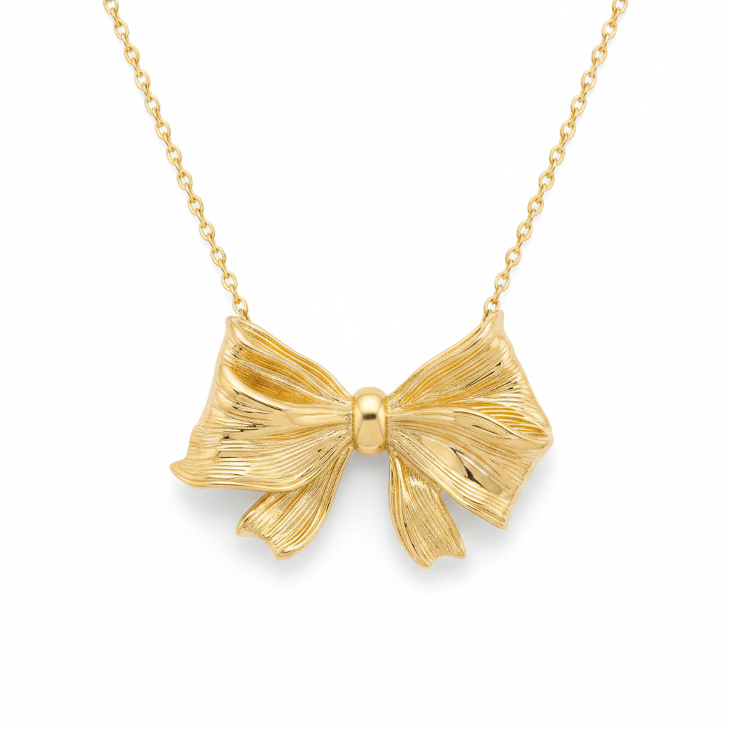Gold Sculptural Bow Necklace - Clean Shot