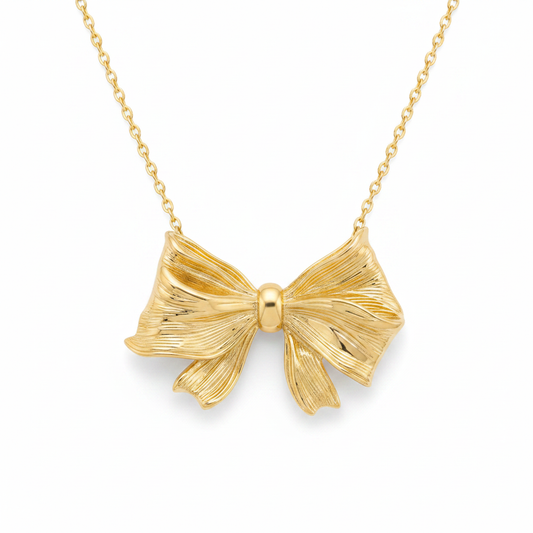 Gold Sculptural Bow Necklace - Clean Shot