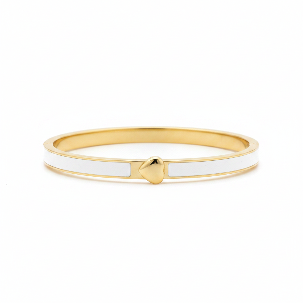 Gold & White Enamel Heart Bangle