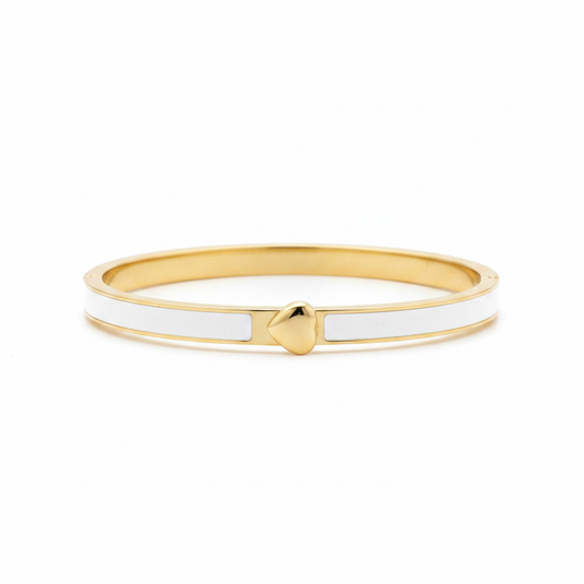 Gold & White Enamel Heart Bangle