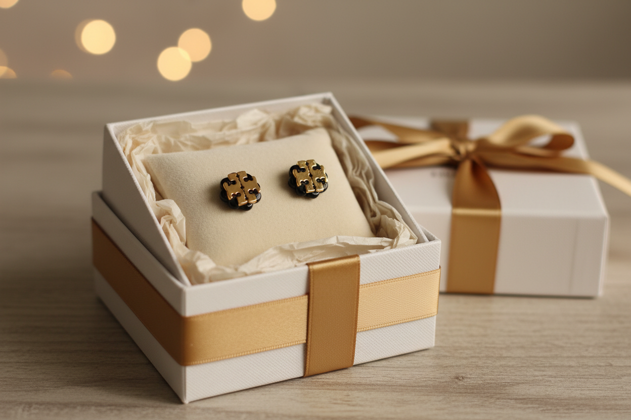 Tory Burch Logo Flower Resin Stud Earrings in luxury gift box