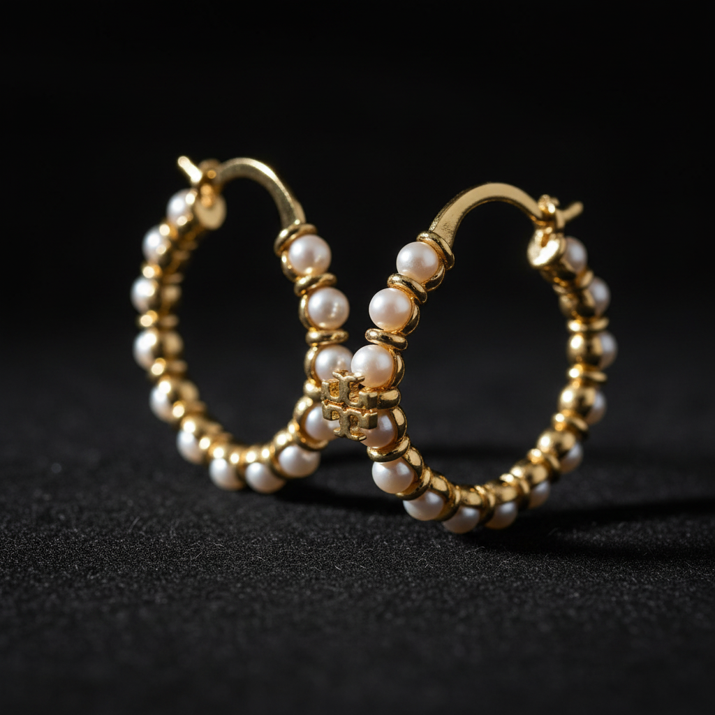Tory Burch Kira Imitation Pearl Hoop Earrings - Macro Pearl & Gold Detail