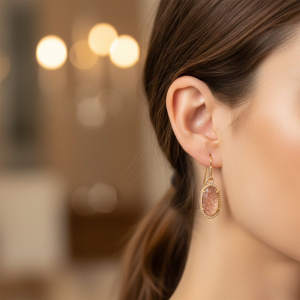 Kendra Scott Lee Drop Earrings in Gold Spice Drusy - close-up detail