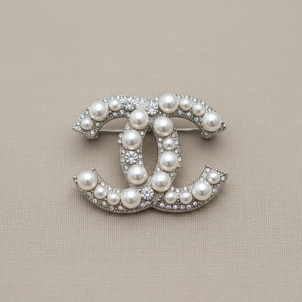Chanel CC Logo Pearl Brooch - Close-up Macro