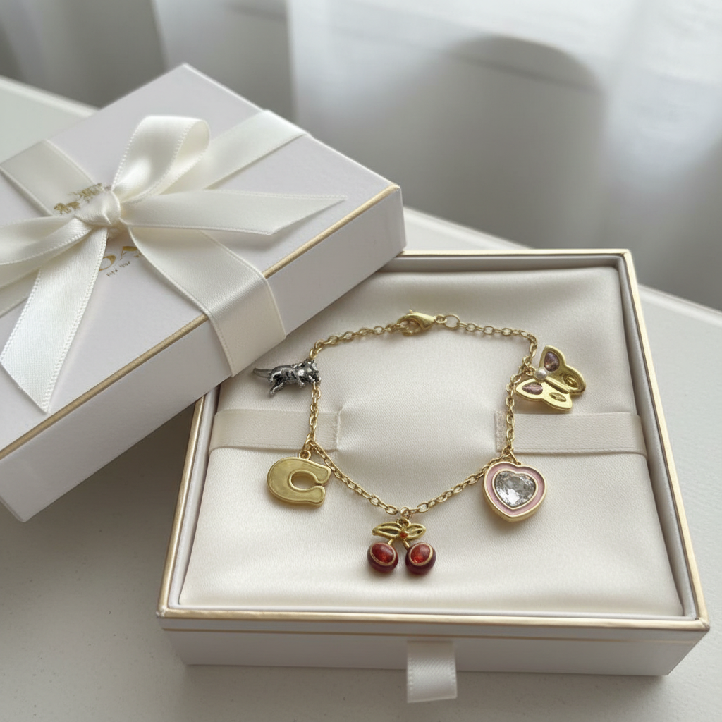 Coach Cherry Mixed Charm Bracelet - Luxury Gift Box
