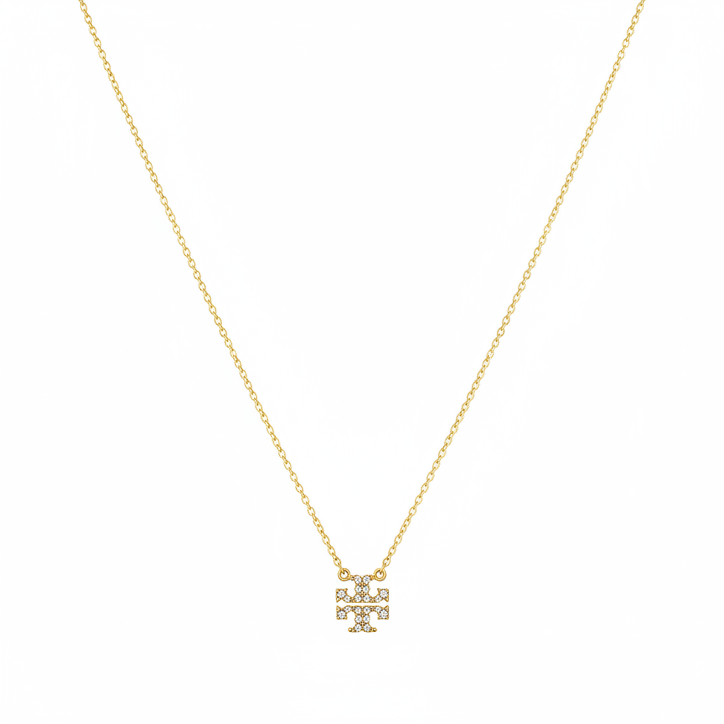 Tory Burch Kira Pavé Logo Delicate Necklace - Clean Product Shot